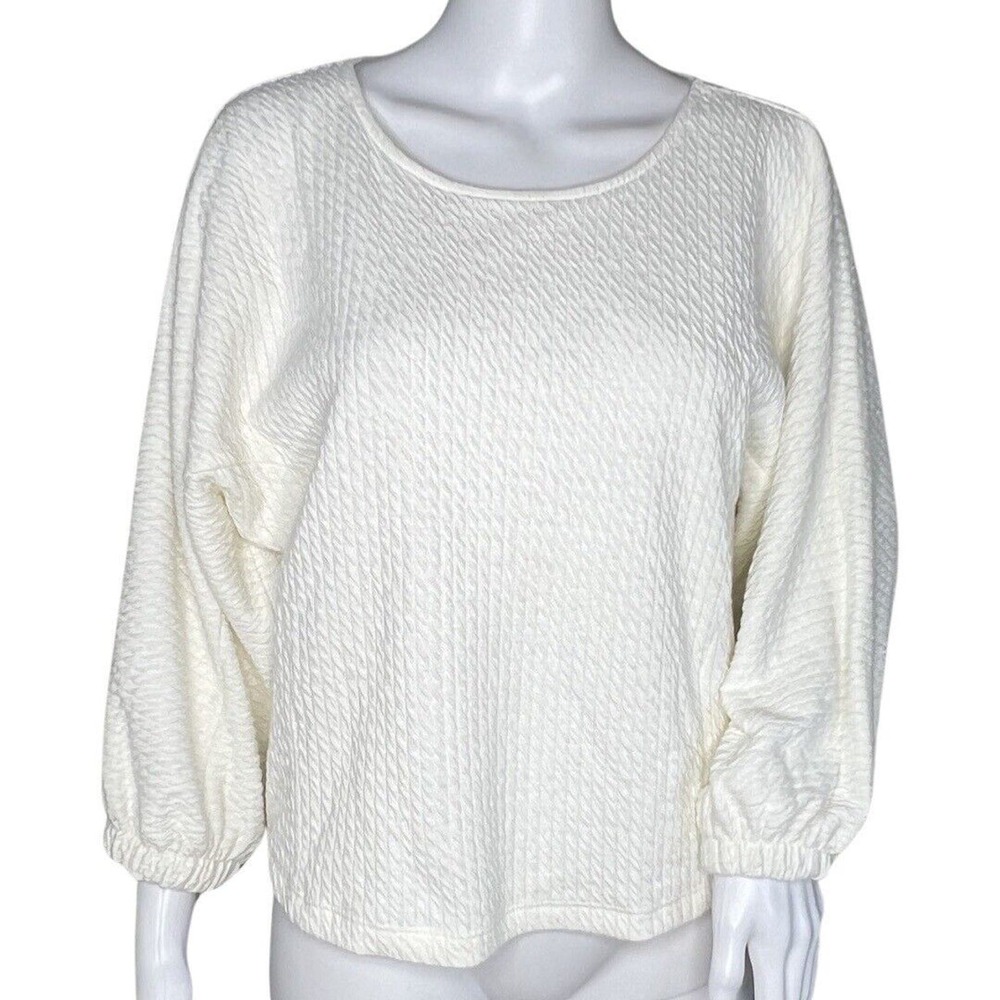 By Anthropologie Shirt Womens XS Arya Textured Top White Balloon‎ Sleeve Neutral